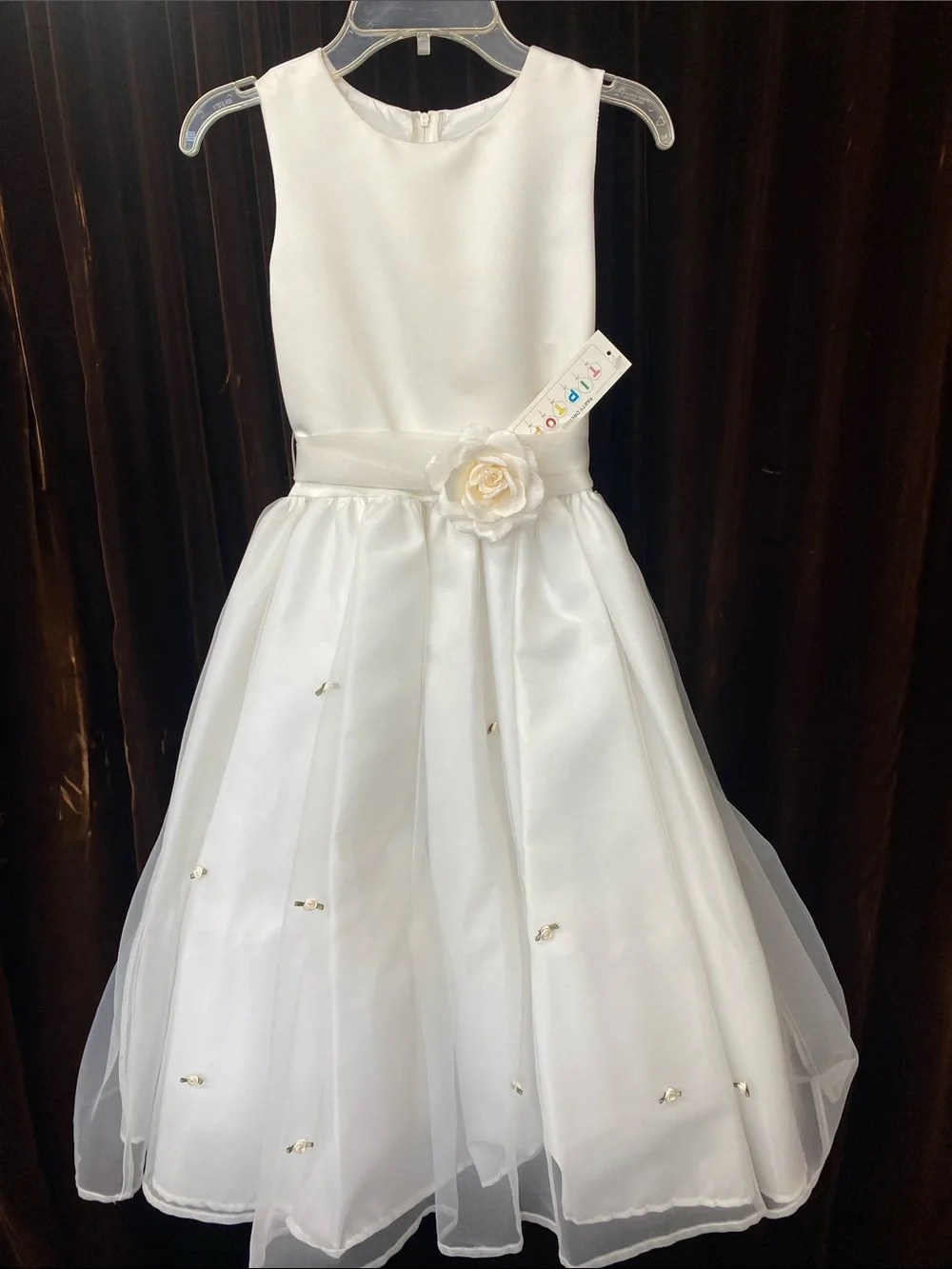 Ivory Flower-Accented Girls' Formal Dress
